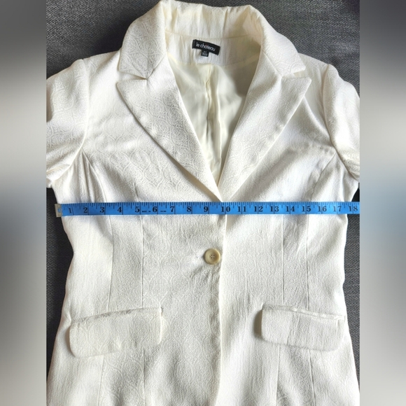 Le Chateau White Brocade Fitted Blazer Faux Pocket Small Made in Canada Vintage - Picture 8 of 16